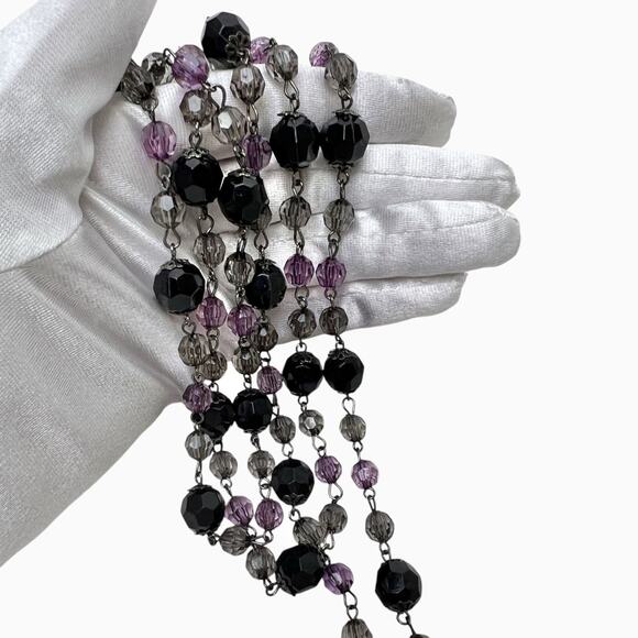 Beaded Necklaces Lot 2 Translucent Purple Black Faceted Sparkly Rhinestones Long - Picture 10 of 11